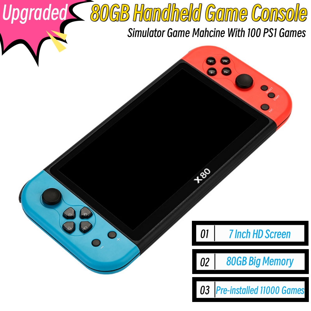 Gaming Console X80 - 휴대용 레트로 아케이드 게임기, 80GB 대형