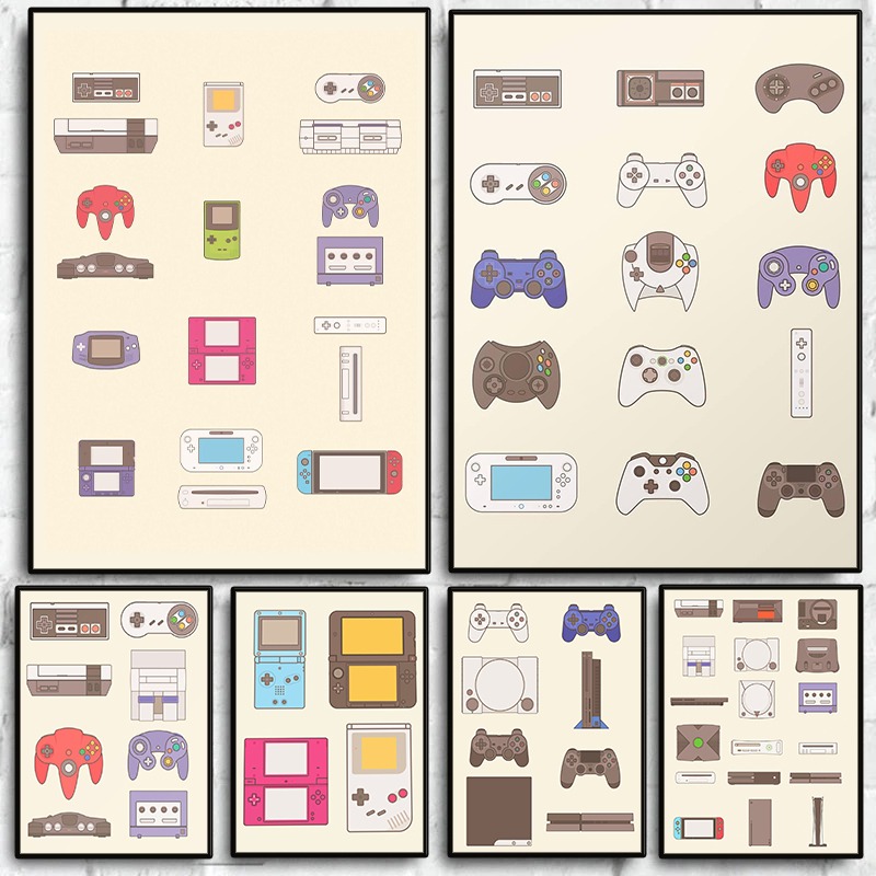 비디오 게임 휴대용 및 콘솔 진화 포스터 게임패드 캔버 - Gaming Console Room 리뷰 및 가격